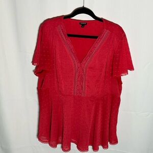 Torrid Pink V-Neck Blouse with sheer sleeves babydoll fit 2x